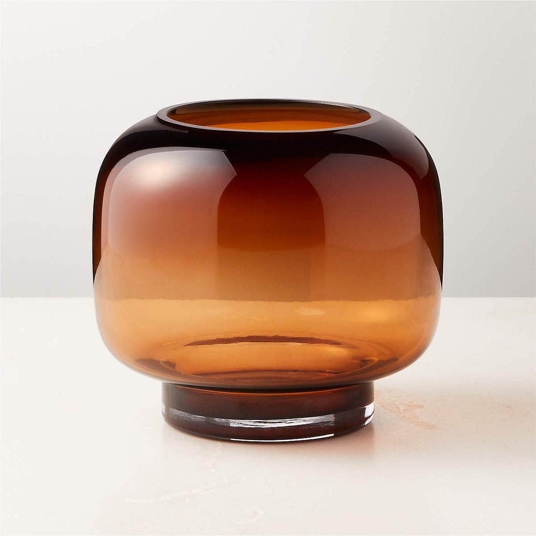 Coco Round Smoked Amber Glass Candle Holder Small