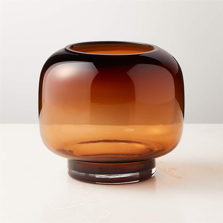 Coco Round Smoked Amber Glass Candle Holder Small