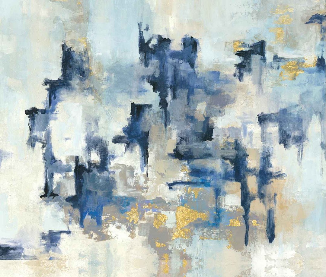 Abstract Navy Gold Paint Wrapped Canvas Painting Without Frame-32"x48"