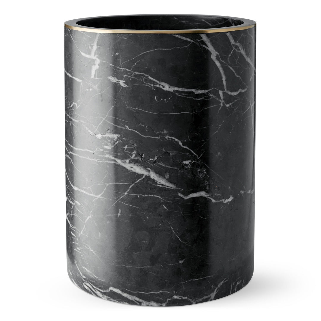Black Marble and Brass Wastebasket