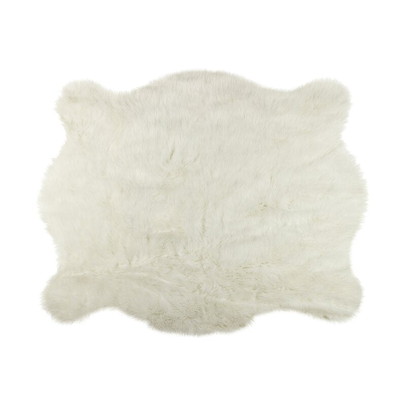 Sheilah Faux Sheepskin White Area Rug-5'x7'5"