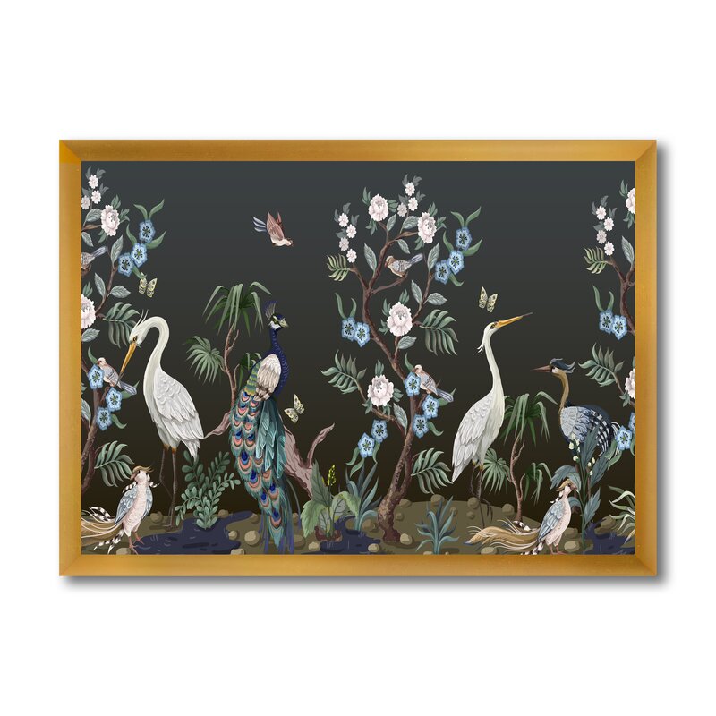 Chinoiserie With Birds And Peonies With Frame-40"X30"