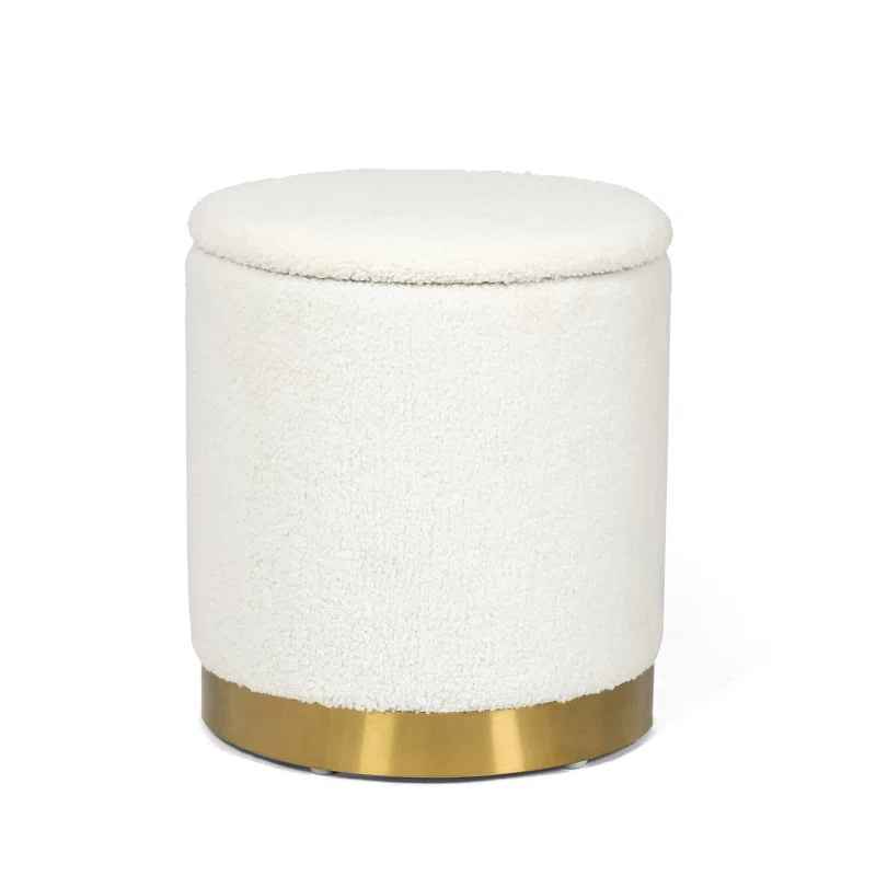 Teddy Fleece Round Ottoman With Stroage