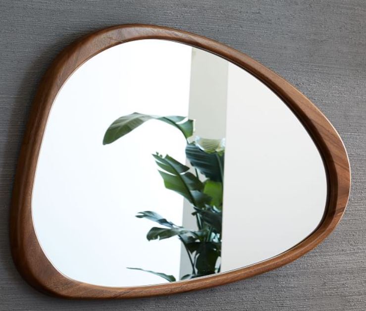 Mid Century Asymmetrical Acorn Wood Wall Mirror