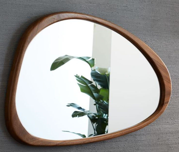 Mid Century Asymmetrical Acorn Wood Wall Mirror
