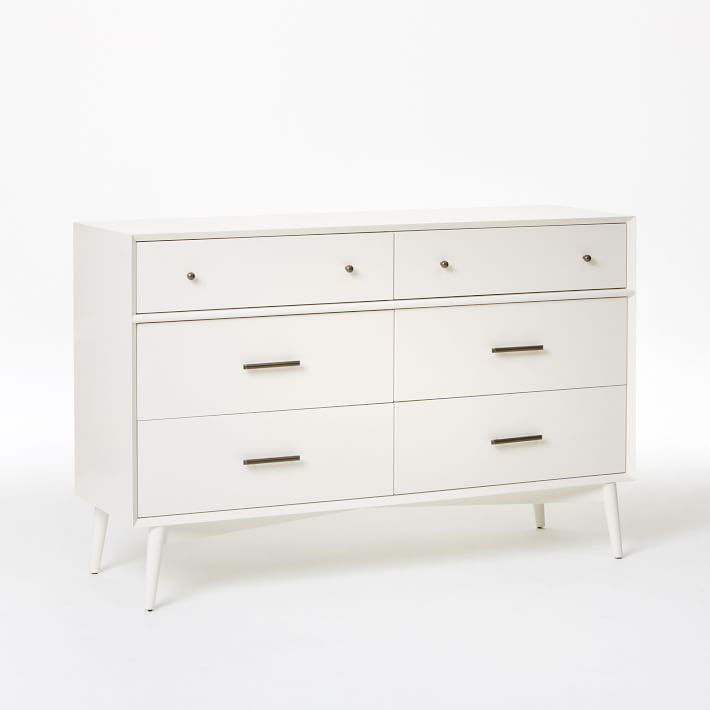 Mid Century 6 Drawer Dresser White