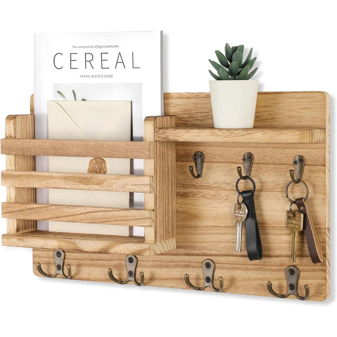 Dalasia Wood Wall Organizer with Key Hooks Wall Baskets