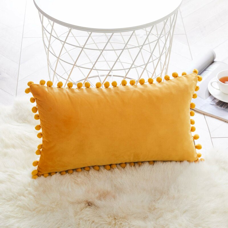 Ekstrom Pom Pom Velvet Lumbar Pillow Cover No Insert-20"x12"