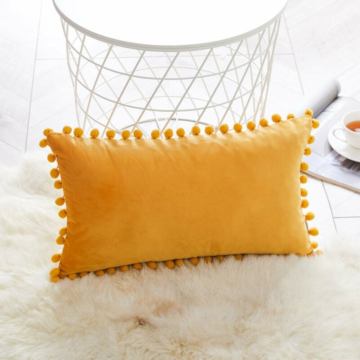 Ekstrom Pom Pom Velvet Lumbar Pillow Cover No Insert-20"x12"