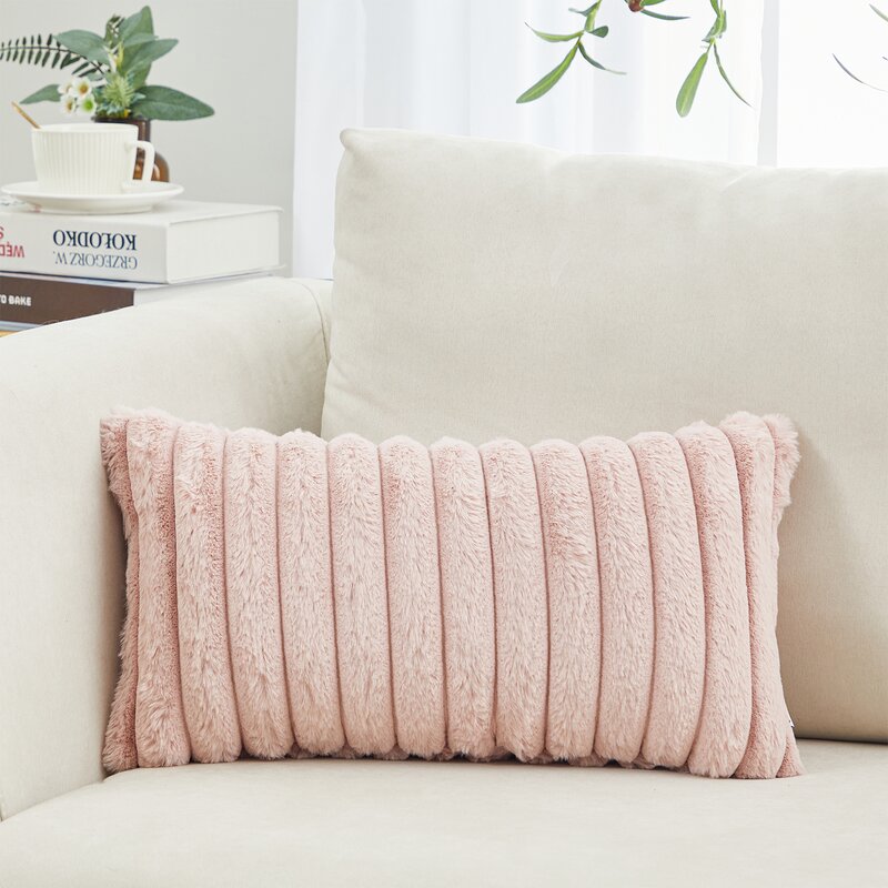Faux Fur Lines Cushion With Insert-20"x12"
