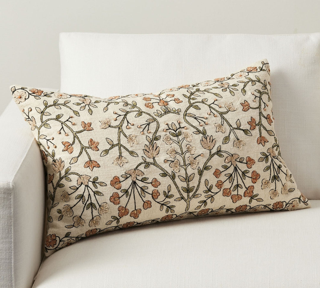 Zea Embroidered Lumbar Pillow-16"x26"