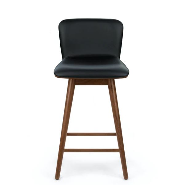 Sede Black Leather Walnut Swivel Counter Stool