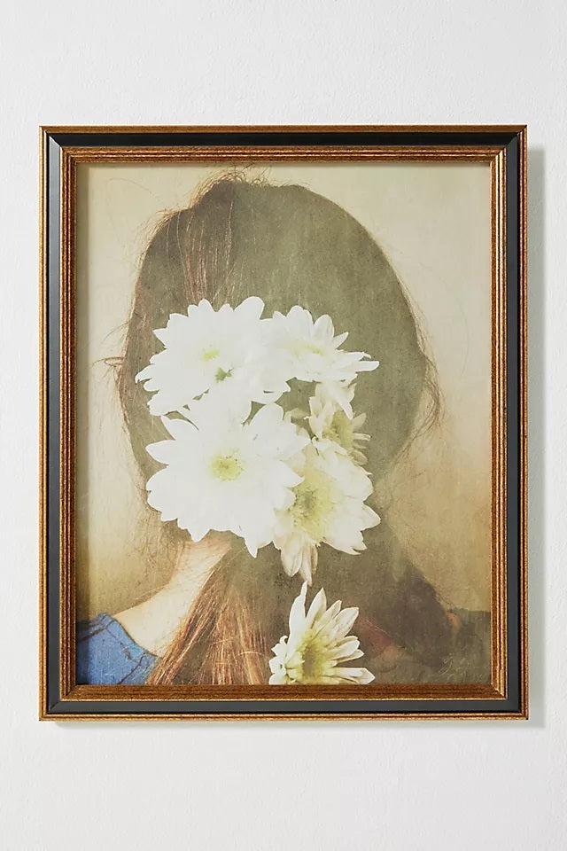 White Flowers in Her Hair Wall Art with frame