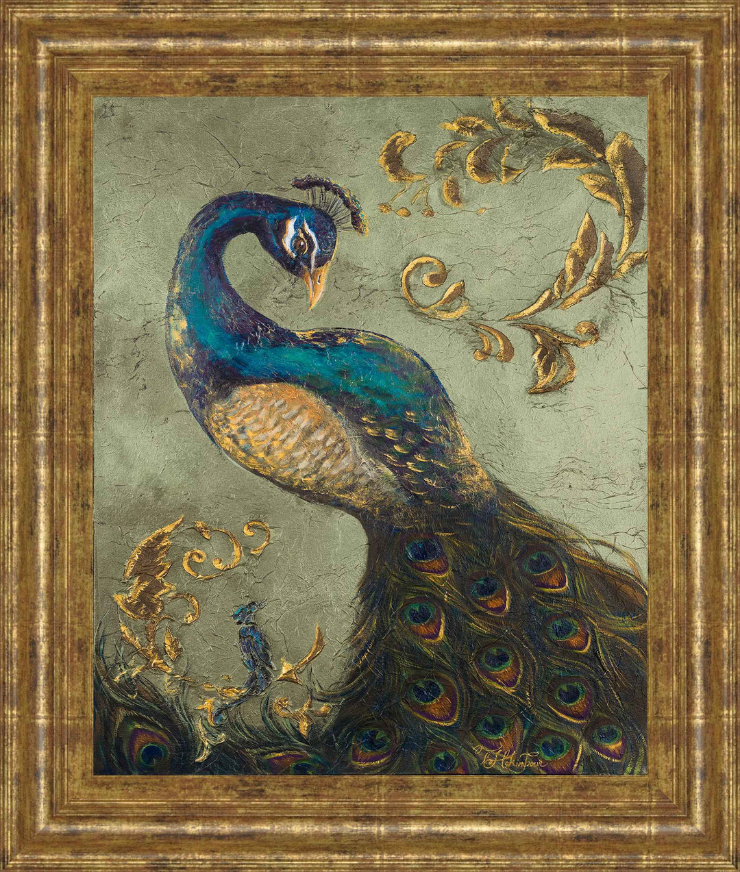 Peacock On Sage II by Tiffany Hakimipour Picture with Frame-26"x22"