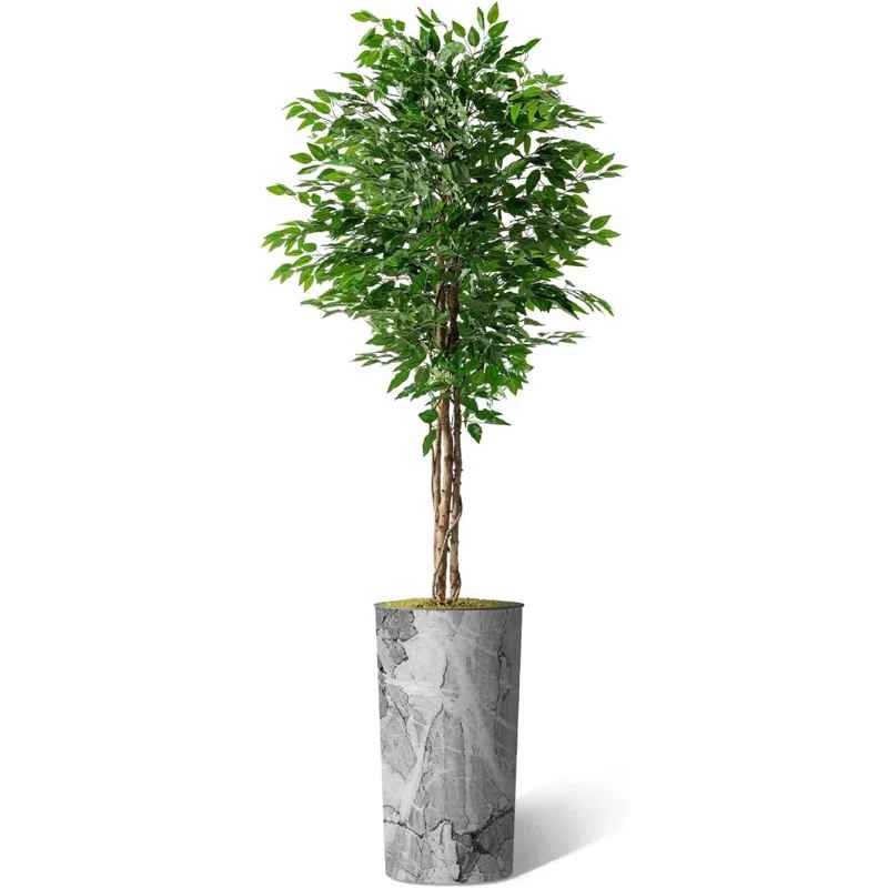 Tall Fake Plants Faux Ficus Tree in Neutral Pattern Planter Artificial Plants