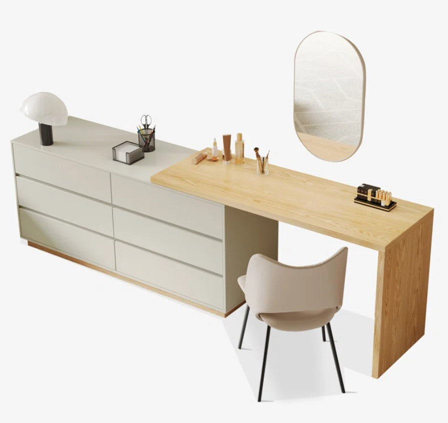 Berek Vanity Extendable Vanity Table with 6 Drawers Modern Home Office Desk
