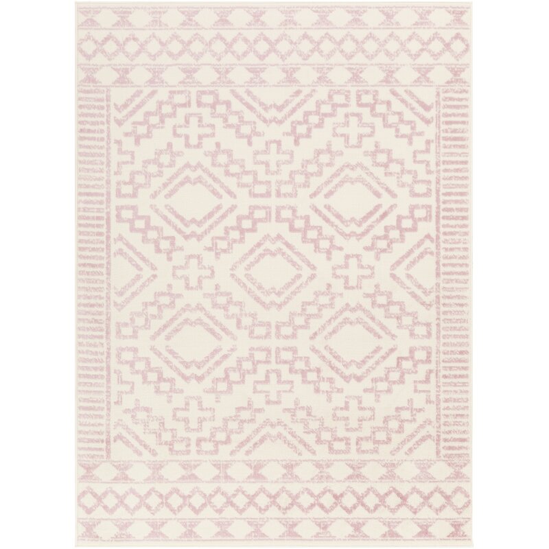 Rectangle Aleman Oriental Pale Pink Cream Area Rug 6'7"x9'