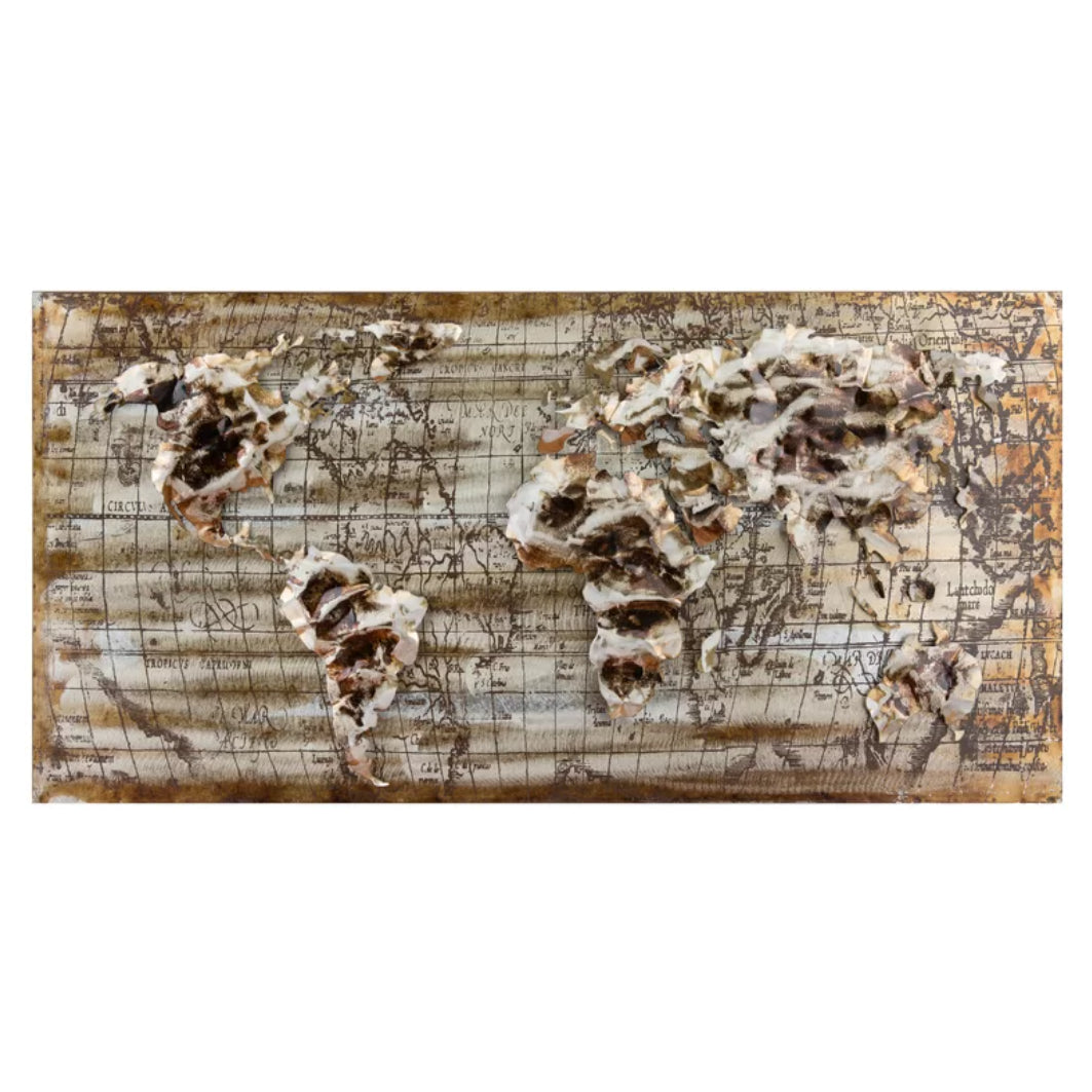 3D Hammered Tin World Map Wall Art