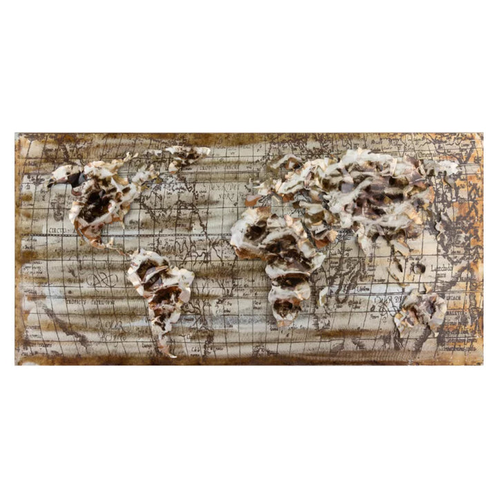 3D Hammered Tin World Map Wall Art