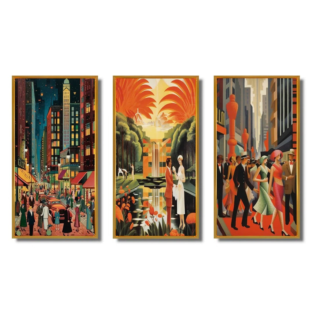 Art Deco Retro City Life by Designart 3 Pieces