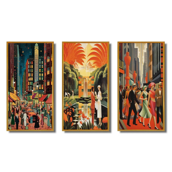 Art Deco Retro City Life by Designart 3 Pieces