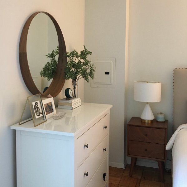 Eucalyptus Wood Frame Ledge Round Wall Mirror