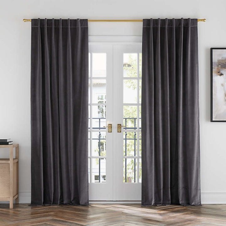 Storm Grey Cotton Velvet Window Curtain