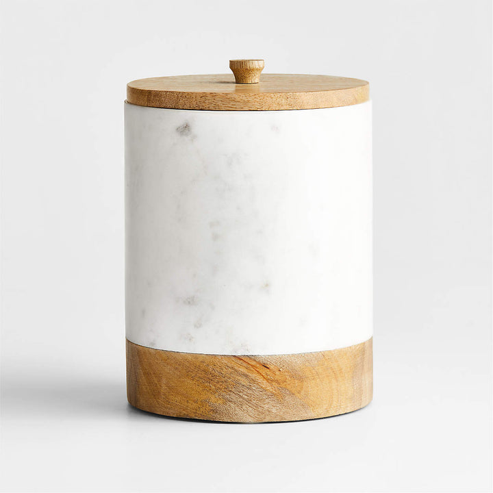 Large White Marble Canister with Wood Lid-Large