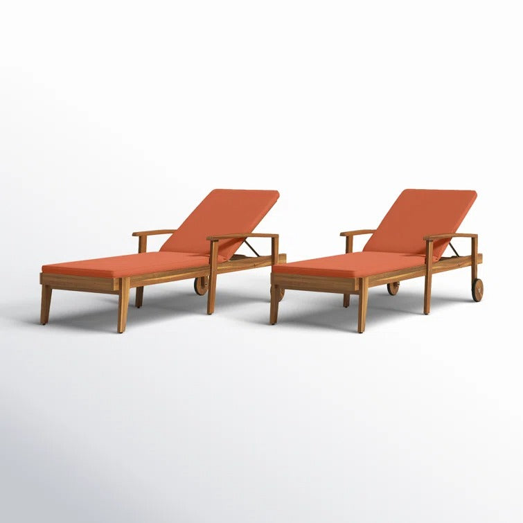 Saeon Outdoor Acacia Chaise Lounge Set