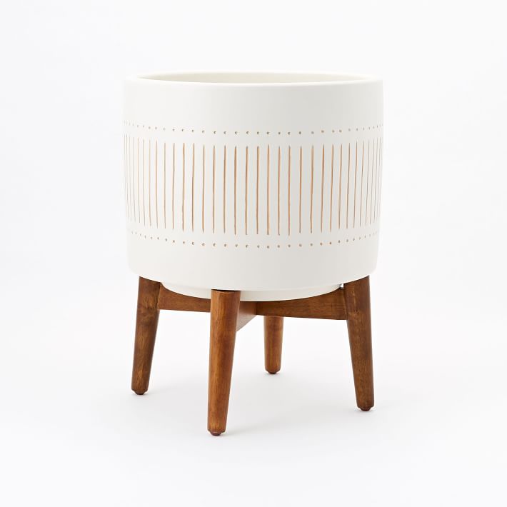 Mid Century Turned Wood Leg Planter