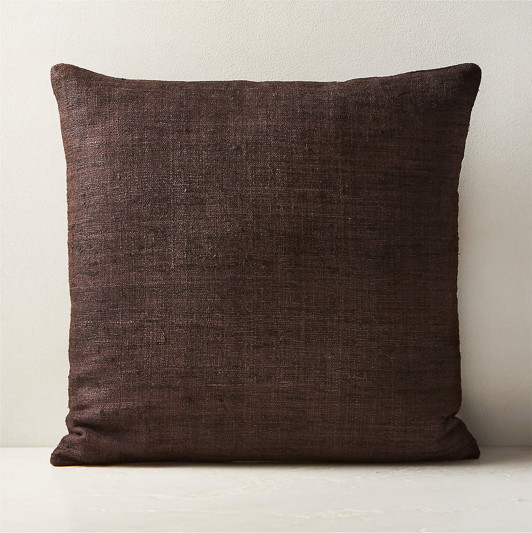 RAJ DARK BROWN SILK THROW PILLOW WITH DOWN ALTERNATIVE INSERT 20''