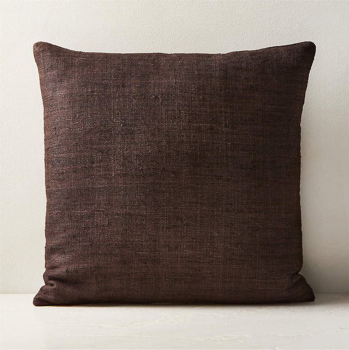 RAJ DARK BROWN SILK THROW PILLOW WITH DOWN ALTERNATIVE INSERT 20''