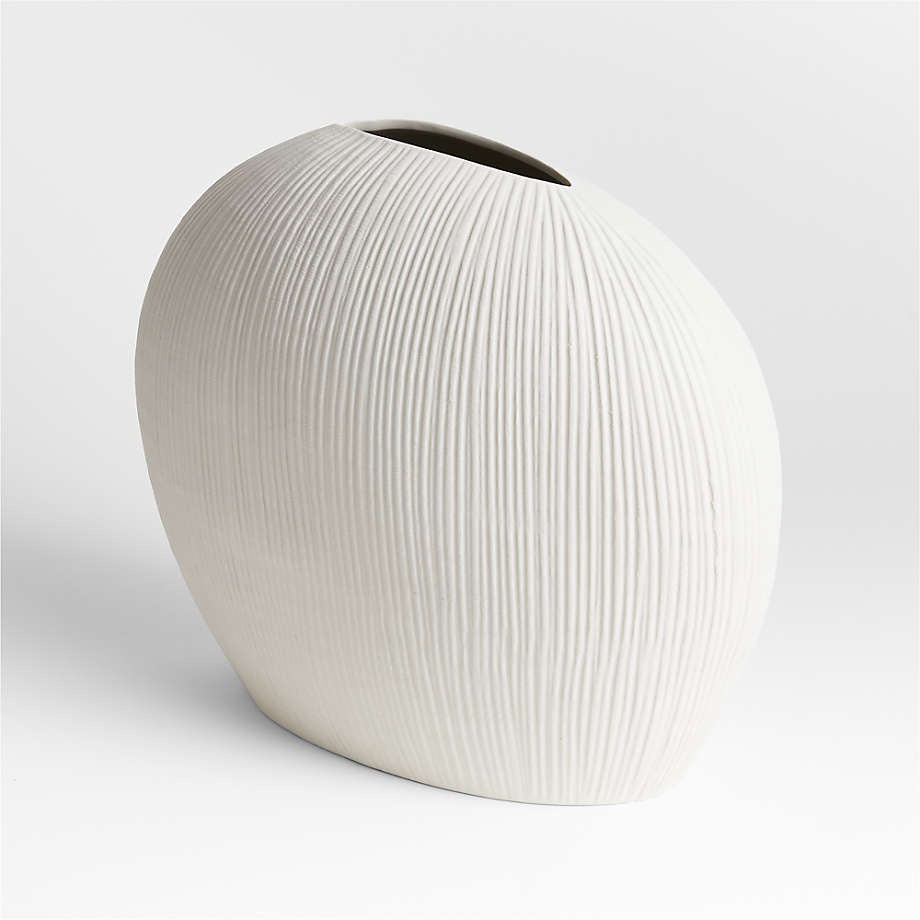 Alura Low Wide Cream White Porcelain Vase