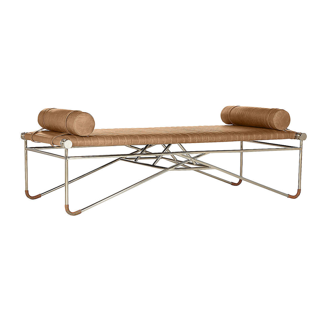 LA STRIZZA 61" SADDLE LEATHER BENCH WITH BOLSTER PILLOWS