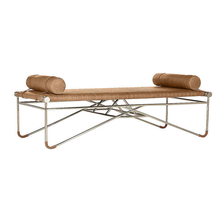 LA STRIZZA 61" SADDLE LEATHER BENCH WITH BOLSTER PILLOWS