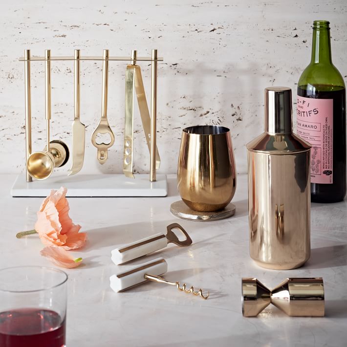 Deco Barware Collection, Brass + Marble (Set of 4)