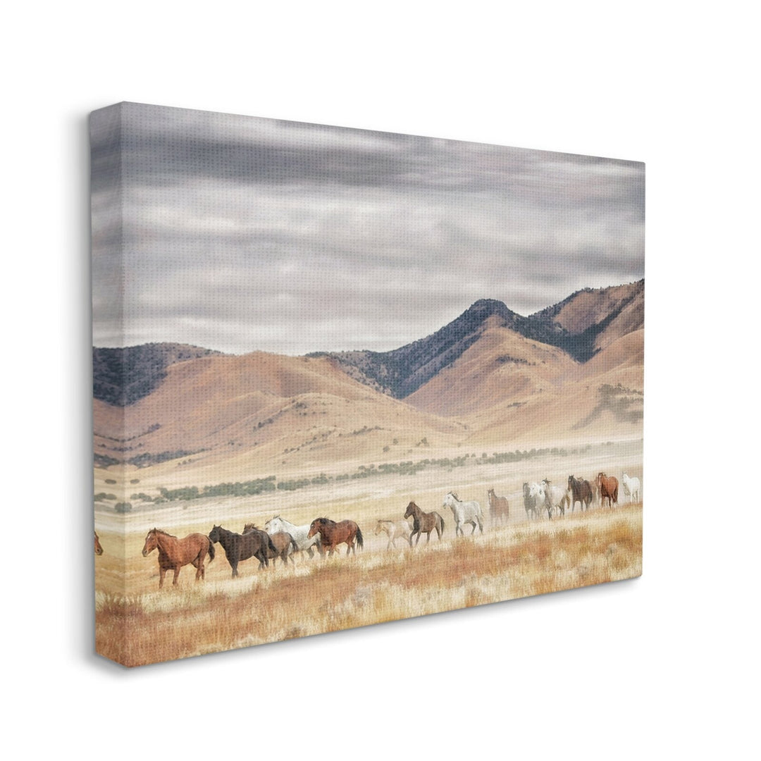 Wild Horses Roaming Across Western Landscape Painting