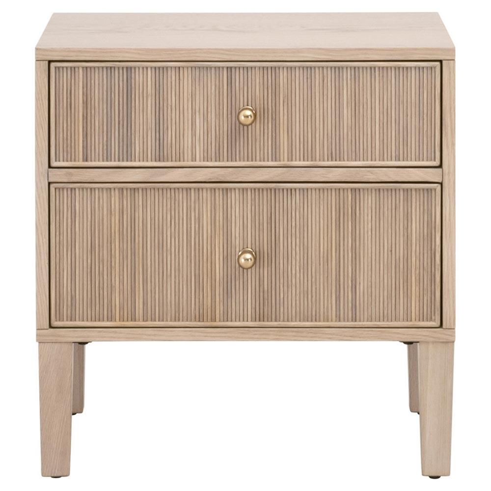 Mira Coastal Beach Natural Oak Wood Iron Pulls Nightstand