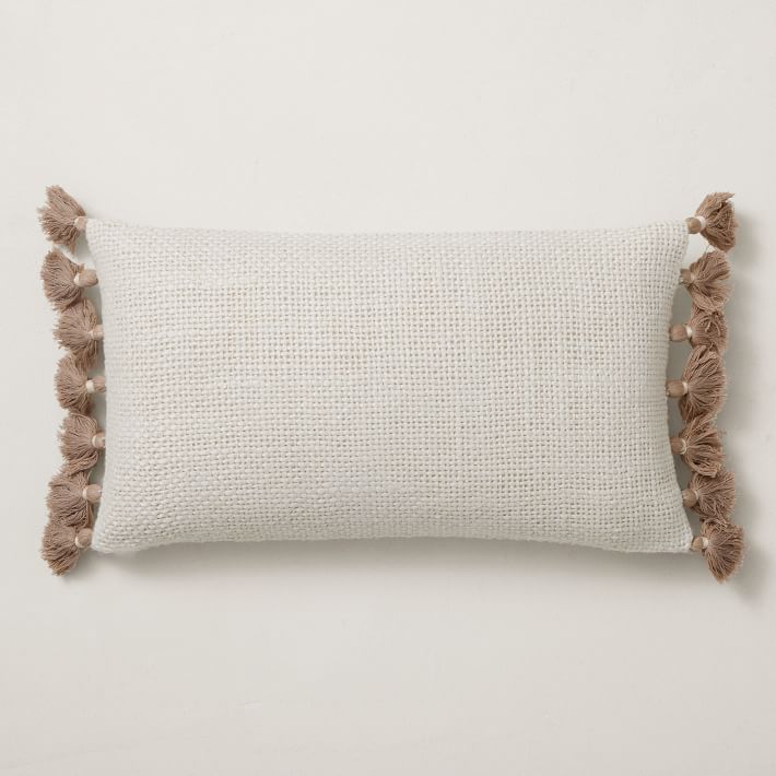Two-Tone Chunky Linen Tassels Pillow Cover 21"x12"