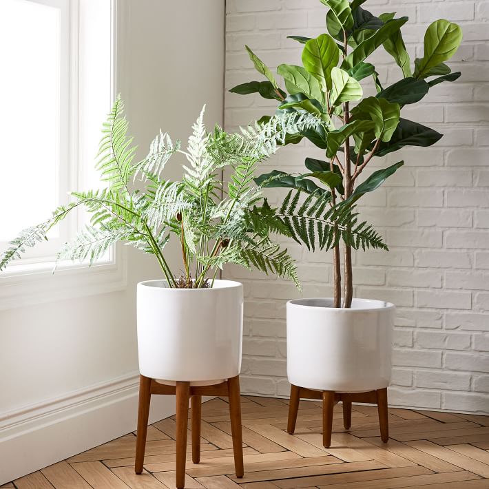Mid-Century Turned Wood Leg Planters