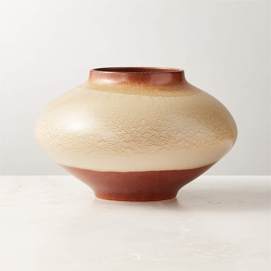 Osimo Round Warm Brown And White Ceramic Vase