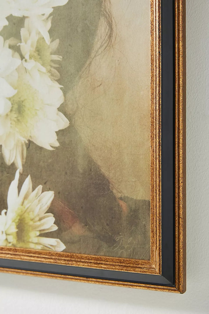 White Flowers in Her Hair Wall Art with frame