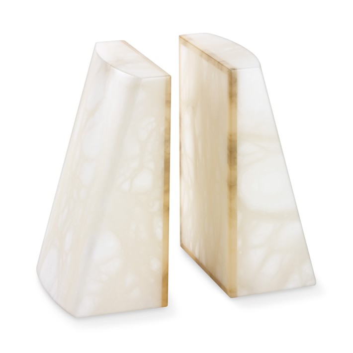 White Alabaster Slanted Bookends Set of 2