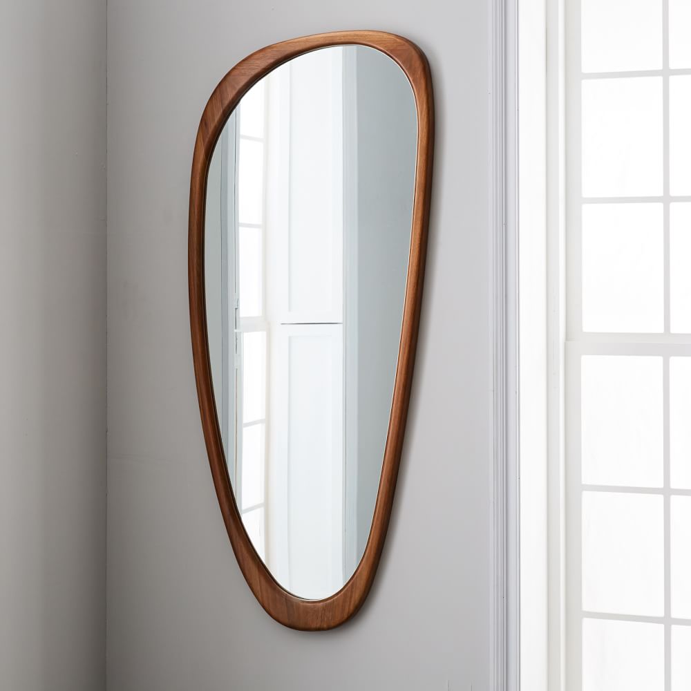 Mid Century Asymmetrical Wood Framed Floor Mirror