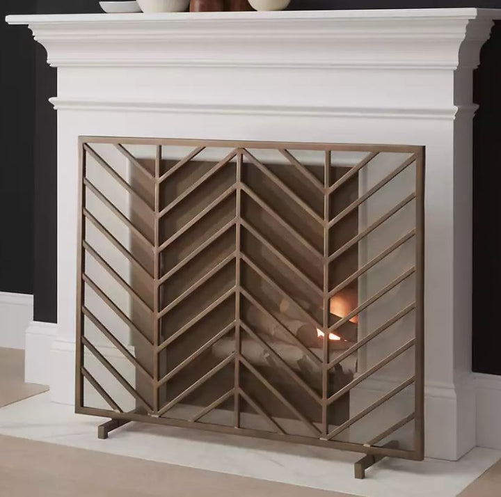 Chevron Brass Fireplace Screen