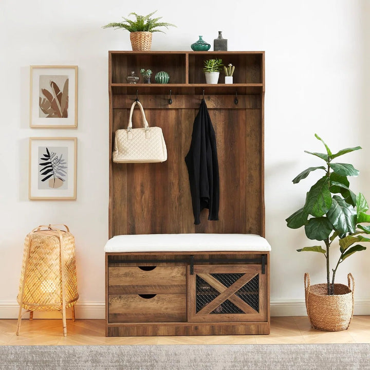 Entryway Hall Tree with Coat Rack and Storage Bench