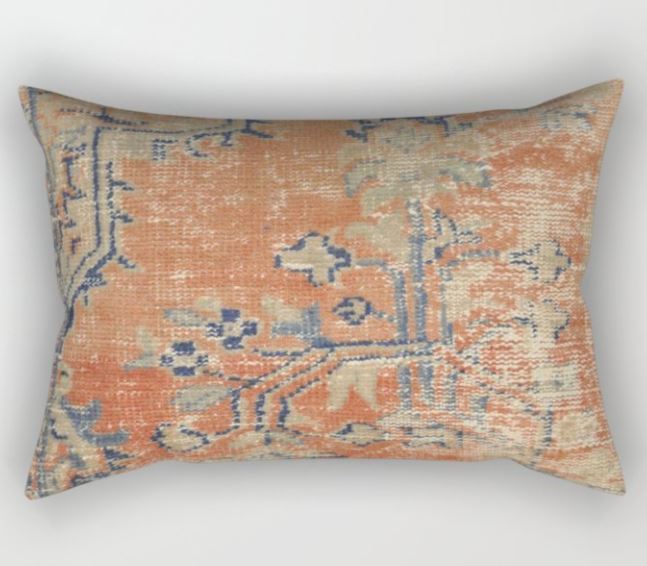 Vintage Woven Navy and Orange Rectangular Pillow With Insert-17"x12"