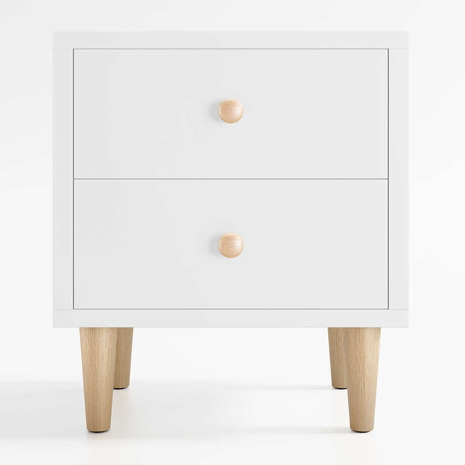 Finn White Wood 2 Drawer Kids Nightstand