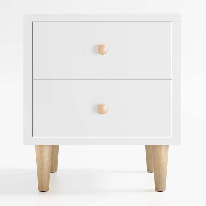 Finn White Wood 2 Drawer Kids Nightstand