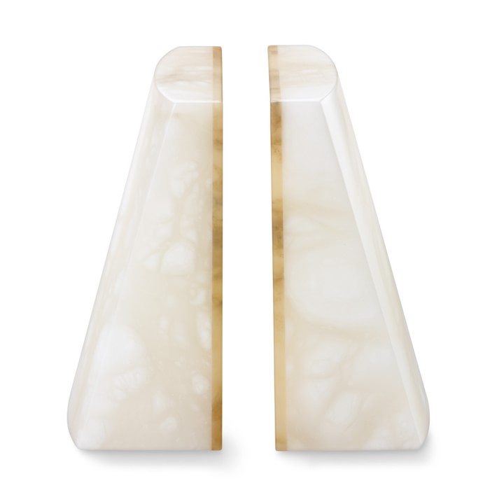 White Alabaster Slanted Bookends Set of 2